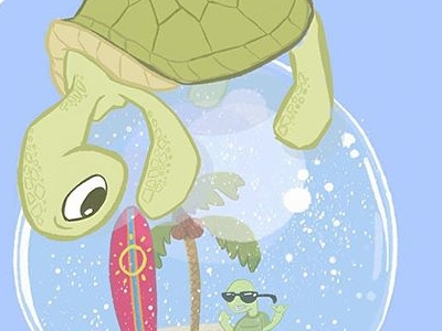 Curious Little Turtle beach dude snow snowglobe turtle