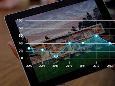 Home data hero image blue chart data graph homes ipad mesure mockup ui