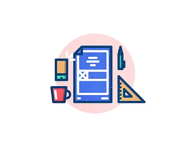 Under Conceptualisation icon idea illustration mug pen phone rounded soft texture wireframe