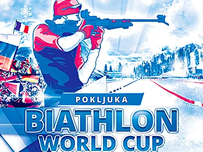 Biathlon Flyer biathlete gun biathlon flyer cross country ski fans stadium ibu cup olimpiada posters rifle shooting range sports competition track target winter olympics winter sports world championship