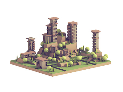 Landscape 3d c4d cinema 4d city hills landscape model render road town trees