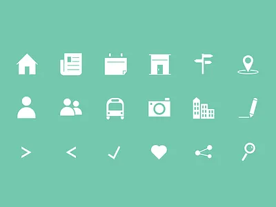 Icon Set calendar camera edit flat heart home icons location news people set transportation