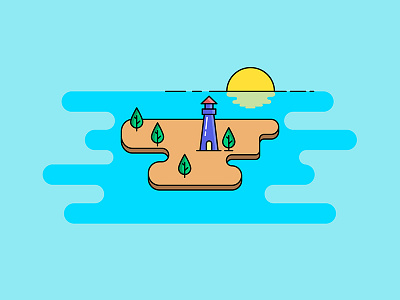Light House on iceland flat iceland illustration light house outline sun sun set tree