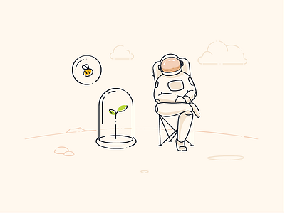 Spring is inevitable astronaut bee green mars outlines planet plant space spring