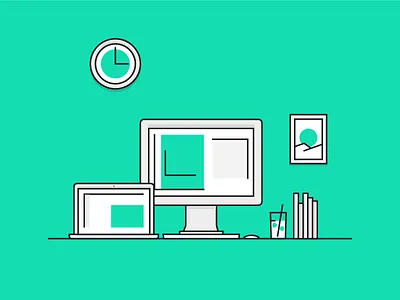 Desk Illustration desk flat illustration macbook monitor