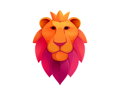 Lion head crown face head lion logo mane mark red