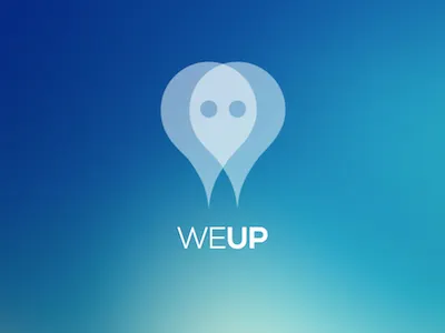 WeUp Logo blue drop gradient logo minimalist pin transparency