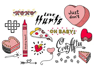 Cheesy V-Day Tats hand drawn illustration typography