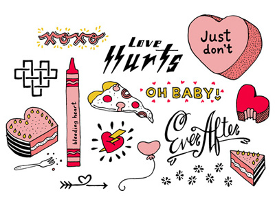 Cheesy V-Day Tats hand drawn illustration typography