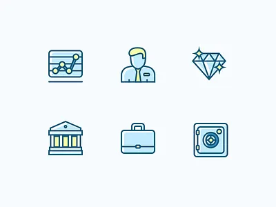 Financial Icons 2 analytics bank briefcase chart data diamond graph man safe teller vault