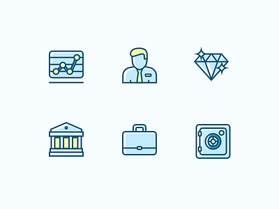 Financial Icons 2 analytics bank briefcase chart data diamond graph man safe teller vault