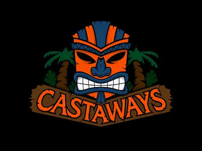 Castaways Full Logo grain jungle leaf leaves mask palm plant sport swim tiki tree wood