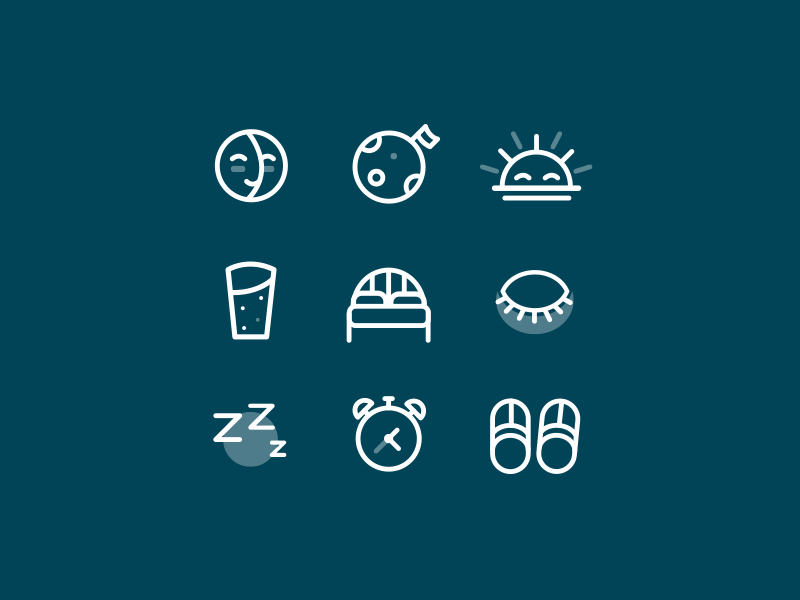 Bedtime icons alarm bed bright clock dark eye moon night sleep sun