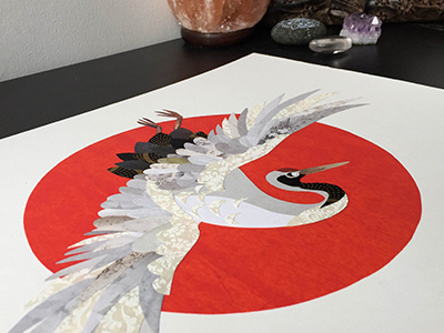 Finished Japanese Crane Collage birds collage illustration japan japanese crane wildlife