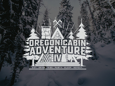 Oregon Cabin Adventure IV aframe cabin handdrawn illustration snowboarding trees typography