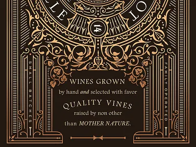 Sparkling Rose label brown copper foil label nature ornate package design packaging spirit wine