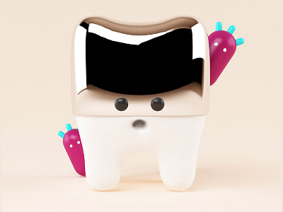 Muela y caries 3d character diente illustration render