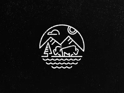 Unyoked bison forest illustrative logo nature river sun unyoked wild