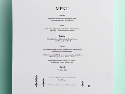 Dinner Menu baskerville design dinner menu food meals menus print typography wedding