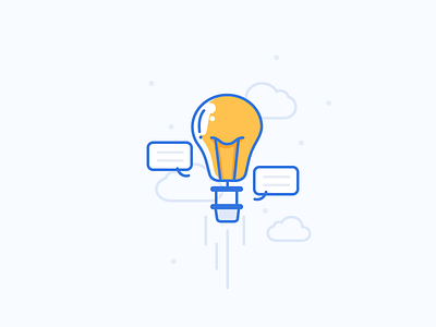 Ideas + Collaboration = Going Places air balloon collaboration concept experimentation icons ideas illustration inspiration lightbulb progress simple vector