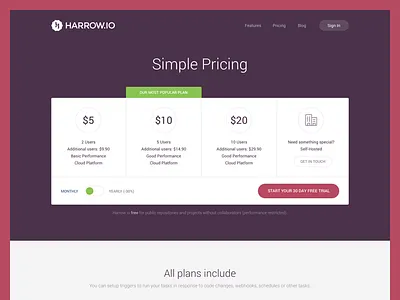 Harrow Pricing pricing table ui web website
