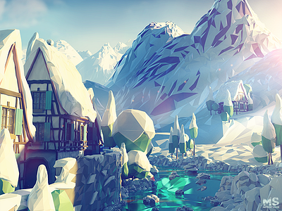 Etihad airways / LowPoly Switzerland etihad face faceted flight low poly lowpoly mountains plane snow switzerland village