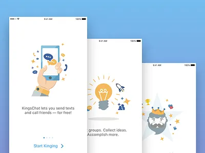 Mobile Messanger app broadcast illustration intro ios king message onboarding tutorial