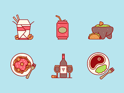 Food #02 food fortune cookie guacamole icon illustration noodles soda spaghetti steak taco wine