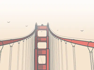 A Different View 2d bridge flat flat design fog illustration line art muted san francisco vector