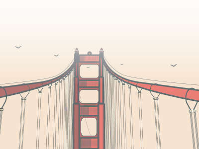 A Different View 2d bridge flat flat design fog illustration line art muted san francisco vector