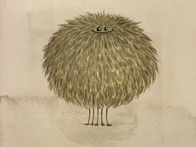 Poofy cute green monster poofy watercolor