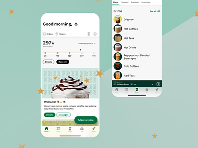 Mobile Coffee Ordering App app coffee app design interface design loyalty program mobile app mobile app design mobile design mobile ordering mobile payment mobile ui reward system rewards app ui ui design ui ux user experience ux ux design uxui