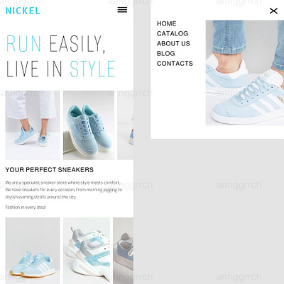 Sneakers Nickel landing page. Mobile version. branding lending ui ux веб дизайн визуальный контент дизайн дизайн сайта дизайн сайта кроссовок маркетинг мобильный сайт реклама сайт кроссовок