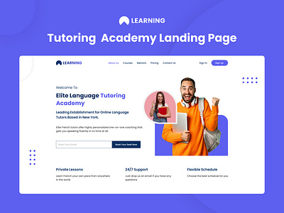 Tutoring Academy Landing Page Banner agency application design component design easy to develop eye catchy design figma kit design landing page landing page design landing page expert one page design pixel perfect design product design saas tutoringacademy ui uiux ux design website website ui