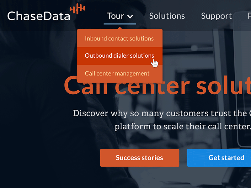 ChaseData Web Design footer full bleed hero home page iconography orange