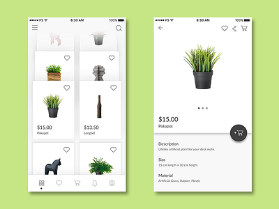 Deskmate & Craft E-Commerce - Home & Detail app card ecommerce gray ios material mobile monochrome shop ui white