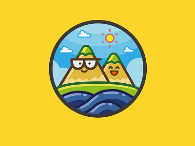 Happy Mountains illustration logo montains summer