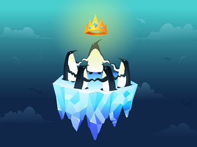 King of Penguins bird color concept crown ice north ocean penguin unusual vector water winter