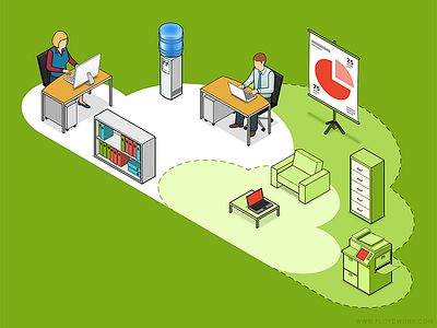 Isometric office v1 cloud computer data illustration isometric office