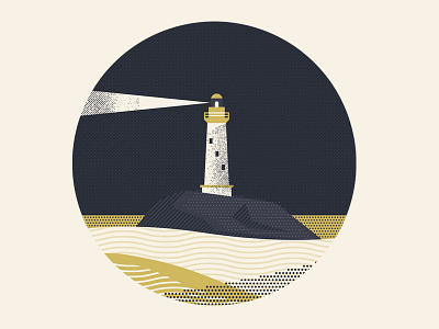 Lighthouse cliff halftone light lighthouse ocean rock sea simple texture waves