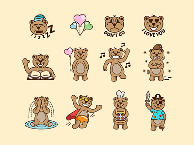 Cute bear sticker pack adobe illustrator animal bear cartoon cute kids sticker vector
