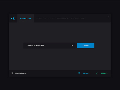 Telenor Internet Software - Connection Tab Redesign Attempt app application blue dark flat internet minimal program software ui ux