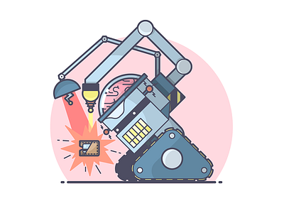 Pew Pew! angry brain destroy illustration lasers line art robot