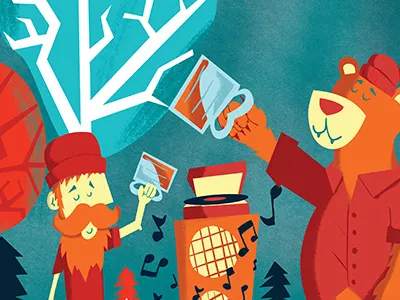 Drinking Buddies bear beard beer hipster illustration record player texture