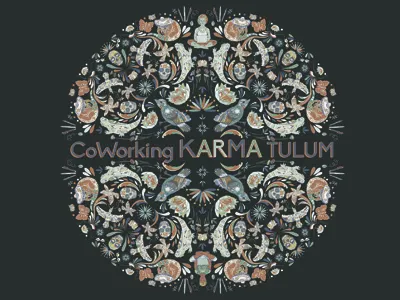 Coworking Karma Tulum animals drawing illustration logo mexico mural pattern wall mural