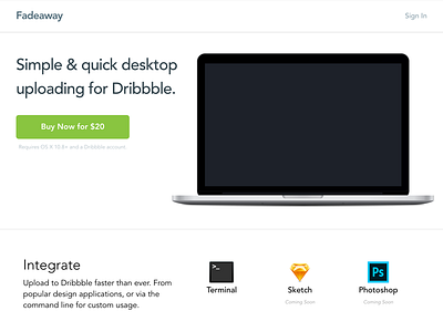 Fadeaway Homepage api buy development dribbble homepage landing page work in progress