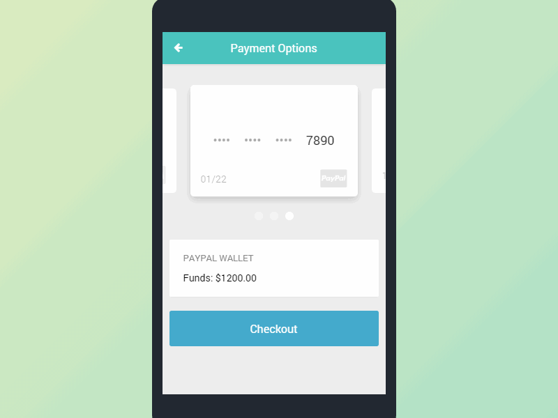 Payment Methods card carousel mobile payment swipe wallet