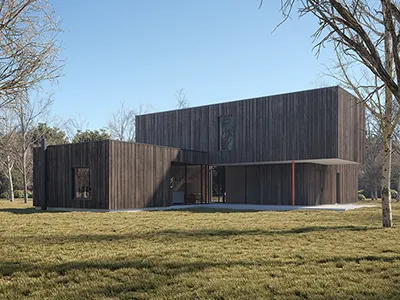 Black timber house 3d 3dmax arch viz photoshop v ray