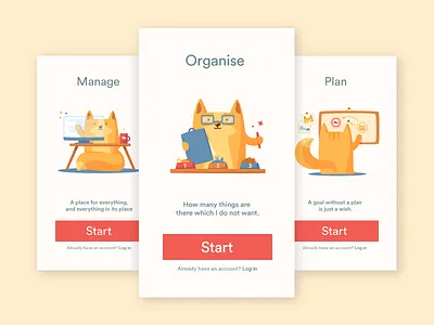 Organised Kittie cat character design cute fireart fireart studio onboarding