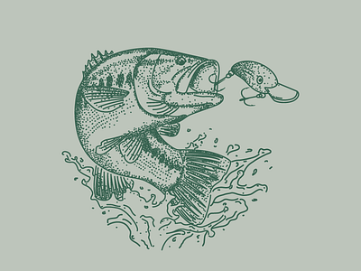 Large Mouth Bass fish fishing illustration outdoor single line